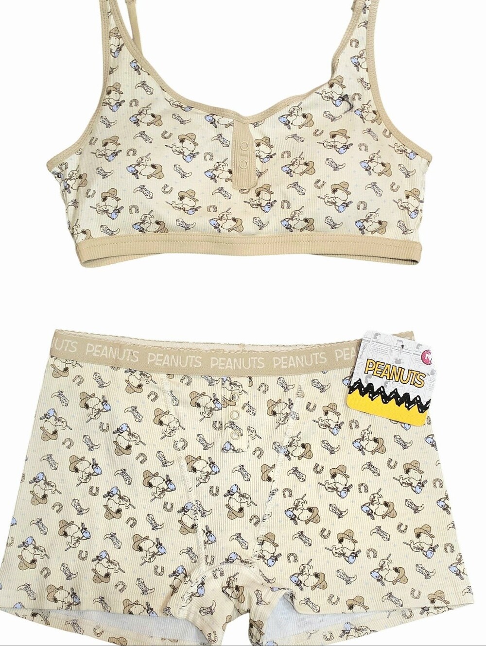 Peanuts 2-PC Cowboy Snoopy Boxer Brief & Bralette Set